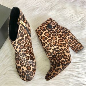 Ann Taylor | Leopard Print Imogen Button Booties Calf Hair